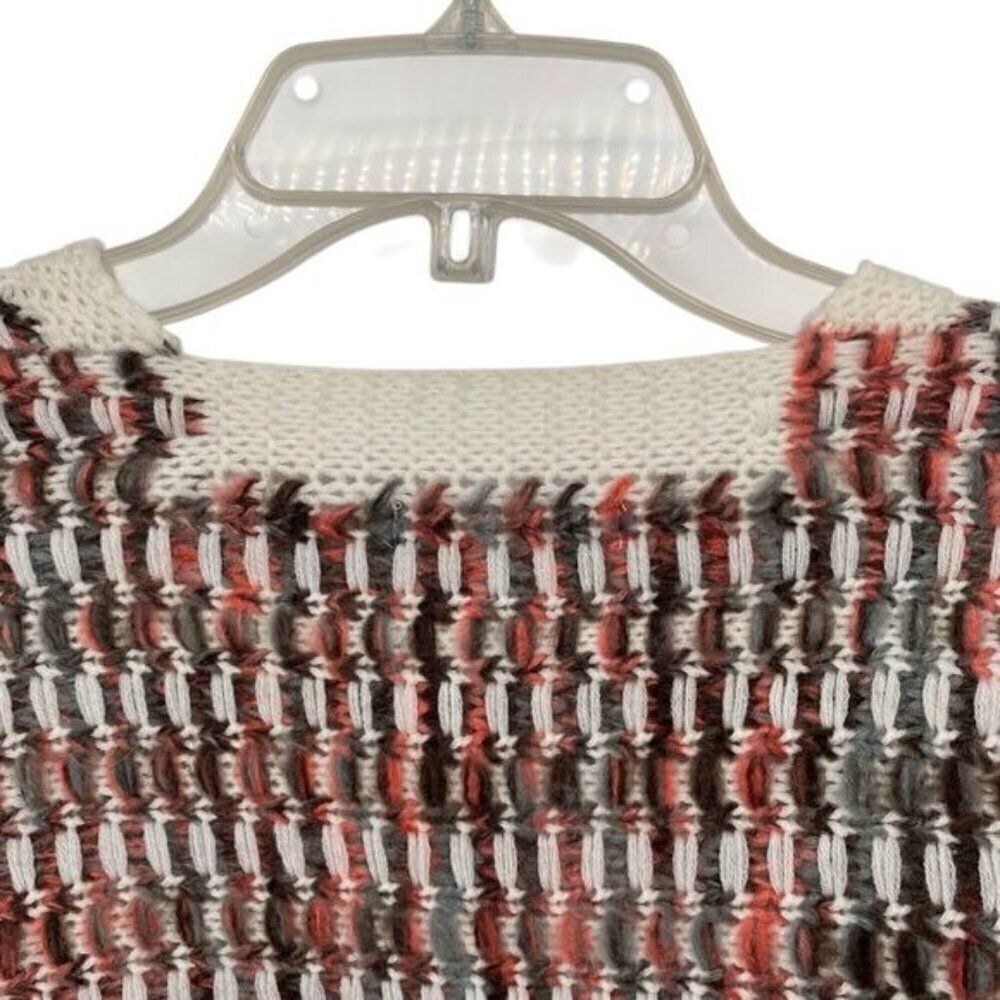 Ivory Rose Cropped Knit Fringe Sweater Boho V Neck - Picture 11 of 14